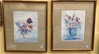 Complementary framed floral prints with matting