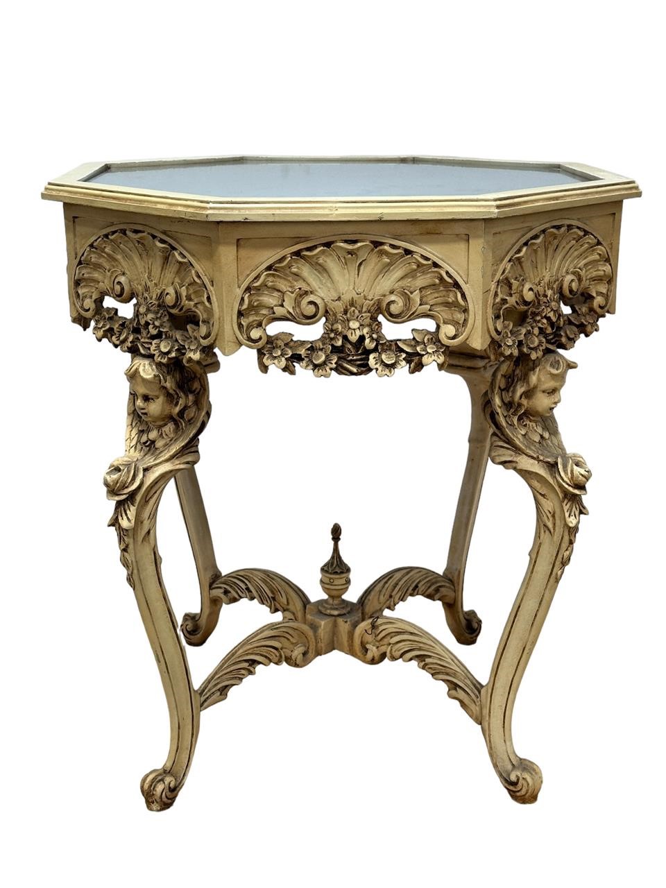 French Provincial Style Mirror Top Carved Table