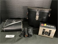 Vintage Binoculars, Leather Cases.