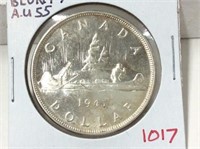 1947 "b7" (au55) Can Silver Dollar
