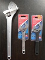 3 Crescent Adjustable Wrenches (2) 8" & 15"