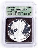 Coin 2001-W  American Silver Eagle ICG PR69 DCAM
