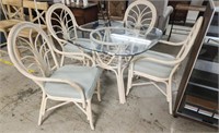 RATTAN GLASSTOP TABLE AND 4 CHAIRS