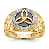10 Kt- Onyx Diamond Trinity Fancy Design Ring