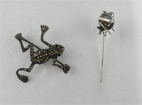 STERLING KERMIT THE FROG STICK PIN W/FROG BROOCH