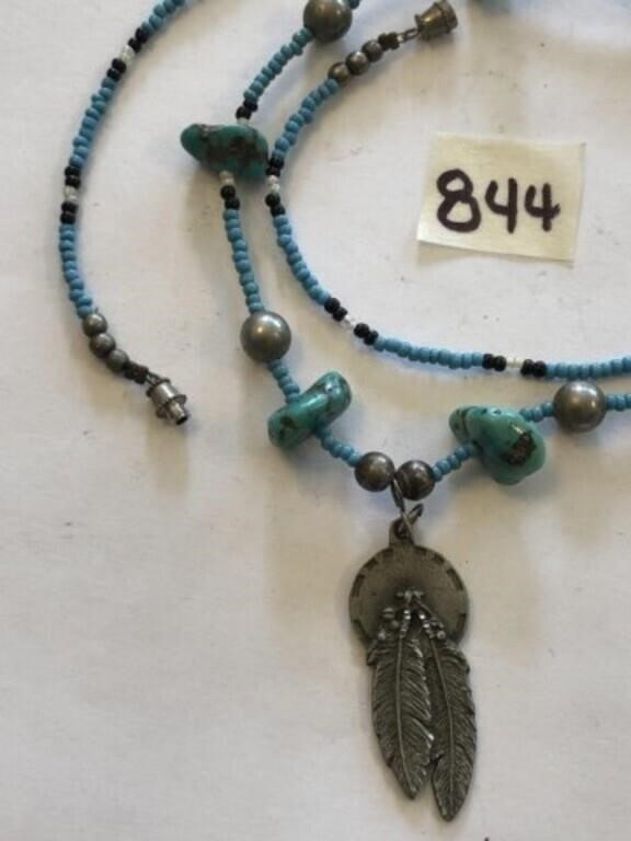 Handcrafted Turquoise Nugget Necklace 28"