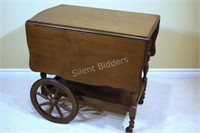 VTG Walnut Tea Cart w Hinged Drop Leaf Sides