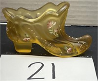 Fenton Amber Gold Hand Painted Slipper Shoe 95th