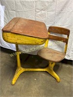 Antique metal school desk swivel chair