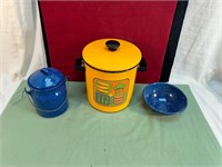 *MCM STEAMER POT & 2 ENAMELWARE PIECES