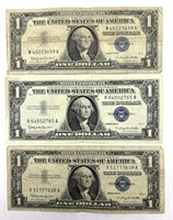 (3) Series 1957 B Silver Certificate Dollar Bills