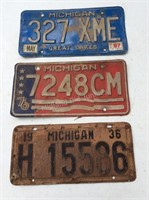 Three Vintage License Plates, One 1936