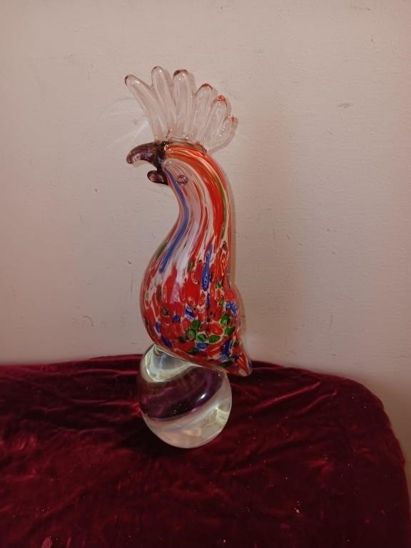 Murano Italy artglass parrot 11 inches tall