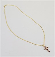 14K Gold, Ruby & Diamond Cross Necklace.