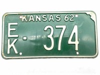 1962 Kansas License Plate
