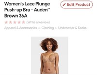 Auden women's 36A lace plunge push-up bra MSRP 18