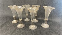 Six vintage trumpet bud vases pewter