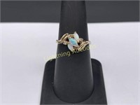 14K YELLOW GOLD OPAL AND DIAMOND RING