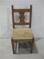 Vtg New Mexico Hand Carved Chair Leather Seat See