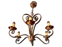 6 Arm French Iron Light w/Petals & Scalloped Cups