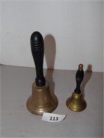 2 Brass School Bells w wooden handles