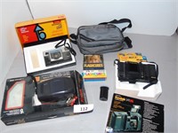 3 Kodak Cameras, Film, Flash Cubes, camera bag `