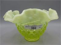 Fenton 3 x 5" topaz opal Hobnail ruffled bowl