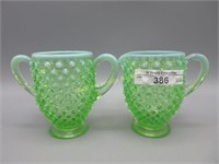 Fenton green opal Hobnail cream sugar set