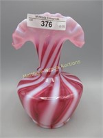 Fenton 5.5" cranberry opal stripe vase