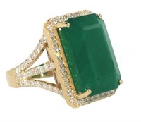14k Gold 21.18 ct Natural Emerald & Diamond Ring