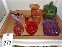 FLAT OF GLASS ITEMS- COVERED COMPOTES- RUFFLED