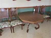 OCTOGON TABLE, 4 CANE BACK CHAIRS
