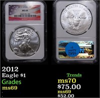 NGC 2012 Silver Eagle Dollar 1 Graded ms69 By NGC