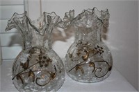 Lot of 2 glass vases with metal adornments
