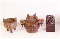 3 pcs of Stone carved Chinese Censers Y Chop