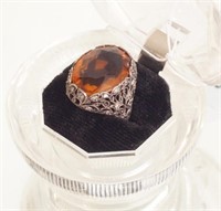 Filigree Ring w large oval tourmaline & diamonds