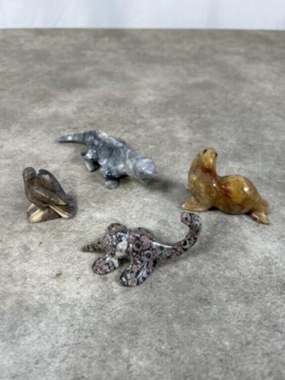 Small stone carved animals, total of 4