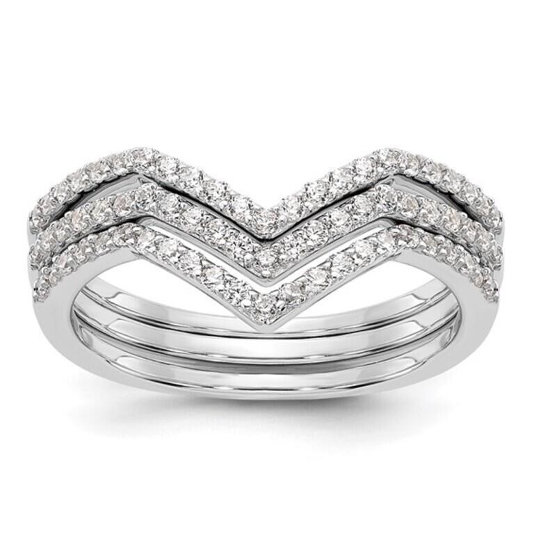 Sterling Silver V-Shaped 3 Band Set Ring