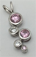 Sterling Pendant W Pink & Clear Stones