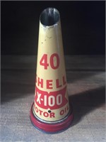Shell X-100, 40 oil bottle tin top