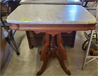 MARBLE TOP WALNUT CENTER TABLE