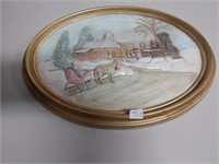 Oval Signed Winter Scene Wall Plaque