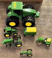 Green toy, tractors, and such