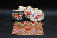 4 Vintage Asian Embroidered Silk Coin Purses