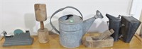 Galvinize watering can, smoke puffer, misc.