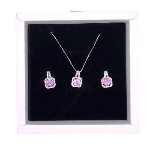 925S Pink Sapphire 2 Piece Halo Jewelry Set