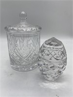 Vintage Clear Cut Crystal Jar & Oval Paperweight