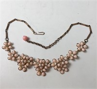 VINTAGE BRASS / CELLULOID NECKLACE RHINESTONES