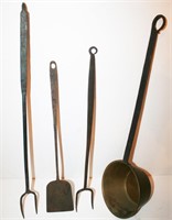 Brass Dipper, Spatula, Wrought Iron Flesh Forks