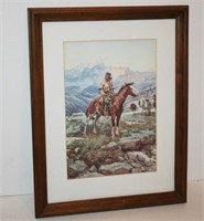 Framed C.M. Russell, Indian On Horse Back